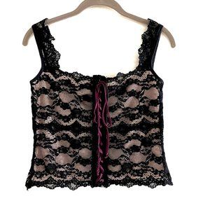 New Leigh Bantivoglio Black French Lace Corset Style Top